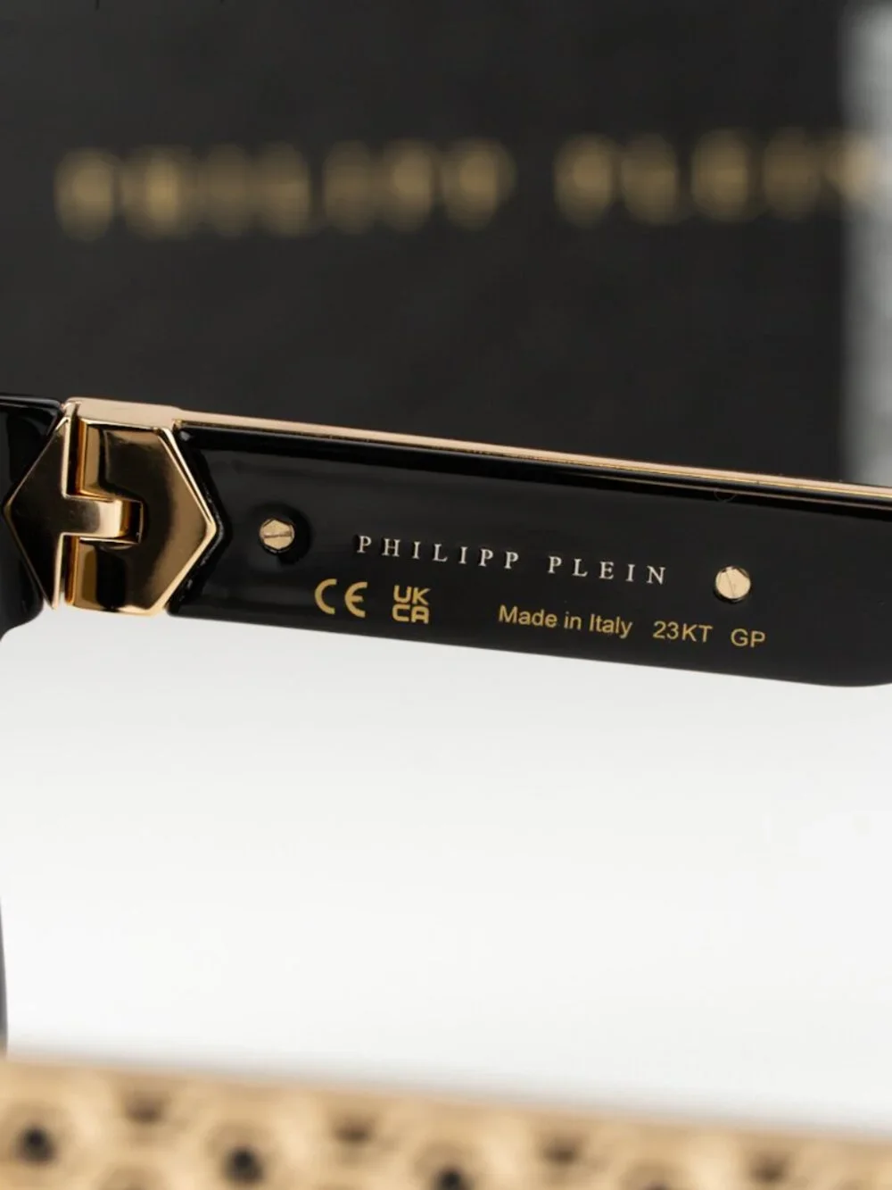 Philipp Plein Women Sunglasses Black Gold Mirror Square SPP080 700G NEW AUTHENTI